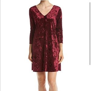 Red long sleeve velvet dress